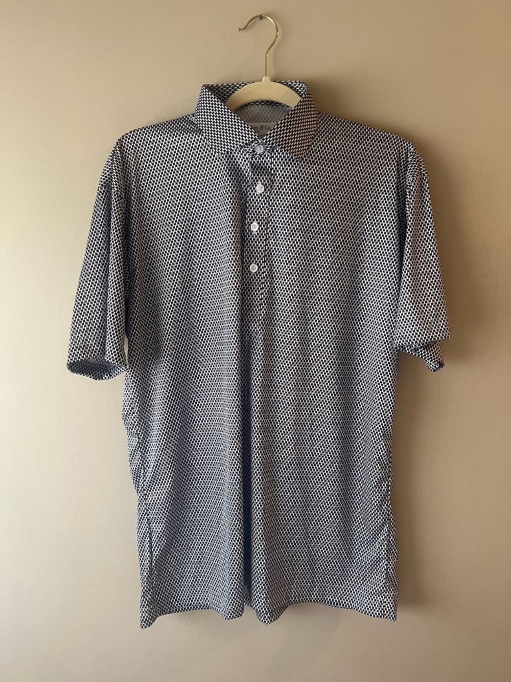 Collars & Co Men's Black and White Micro-Pattern Polo Shirt Size Large